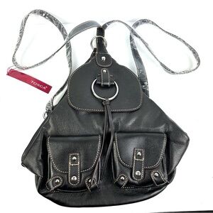 Tosca Backpack Black Vegan Leather Handbag Rucksack Day Travel Brand New